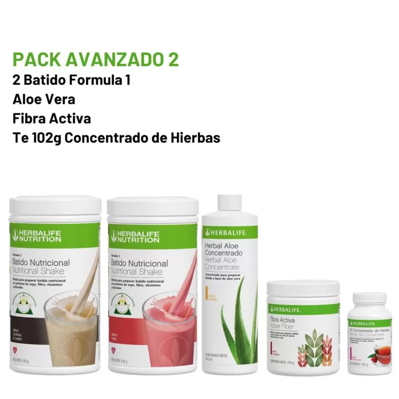 Pack Avanzado 2 Herbalife con dos batidos Fórmula 1, Herbal Aloe Concentrado, Fibra Activa y Té Concentrado de Hierbas